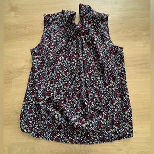 Tommy Hilfiger Navy Floral High Neck Sleeveless Blouse (Size Small)